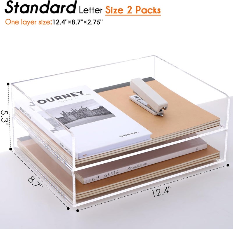 HeZone Paper Tray Organizer Clear Acrylic Desk Organizers and AccessoriesOffice Supplies Organization Stackable File Holder-Art Storage for School Classroom Workspace Letter Tray-2 Pack/2 Tier… - Image 3